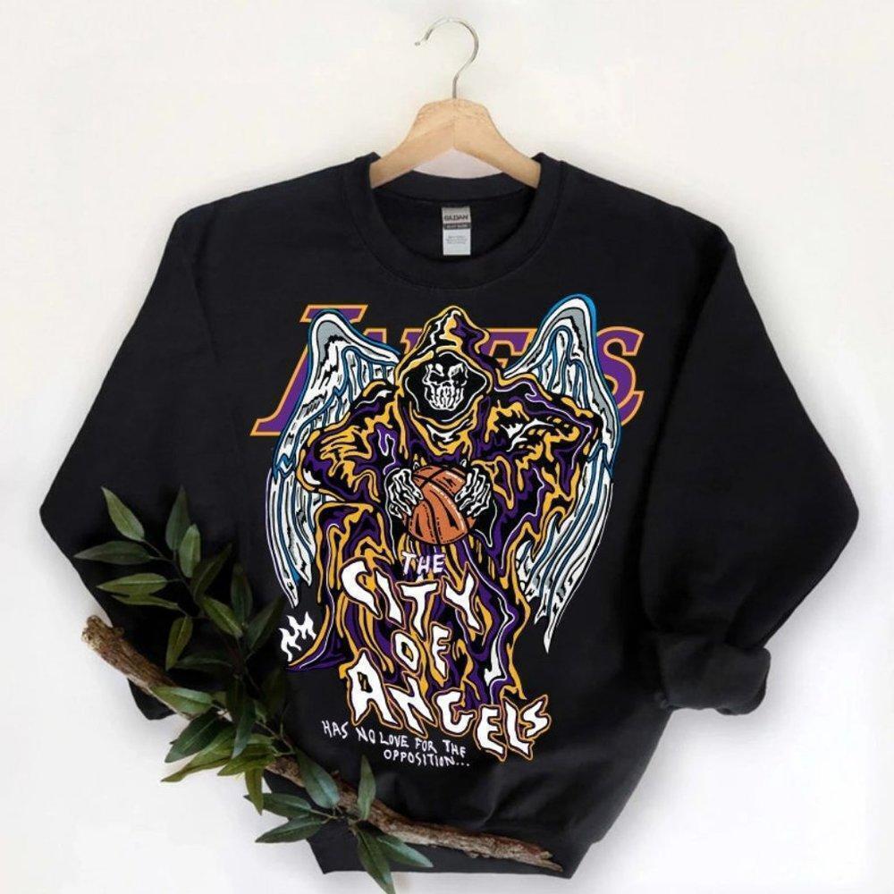 City Of Angels Basketball Lebron James Graphic Crewneck Sweatshirt